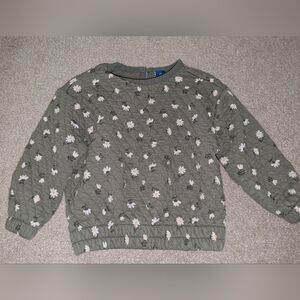EUC Old Navy Olive Green Quilted Pullover with White Daisy Print